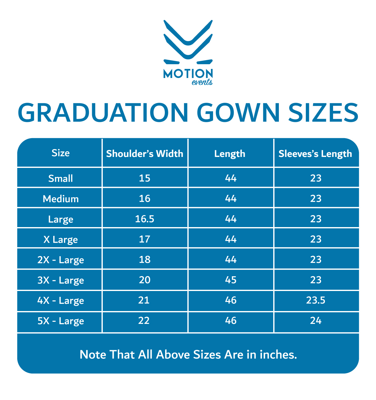 Graduation & Choir Gown Size Chart